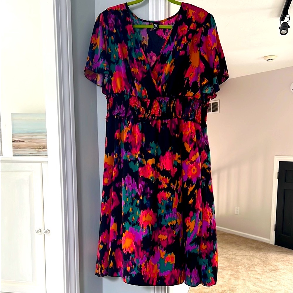 SHEIN Pink and Red Flutter Sleeve Sundress
